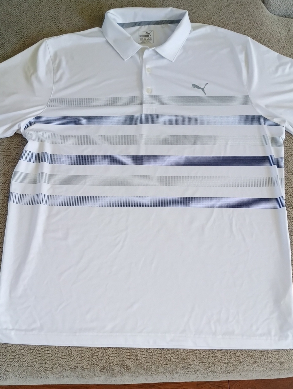 Puma Men’s White Polo with Navy Stripe Accents